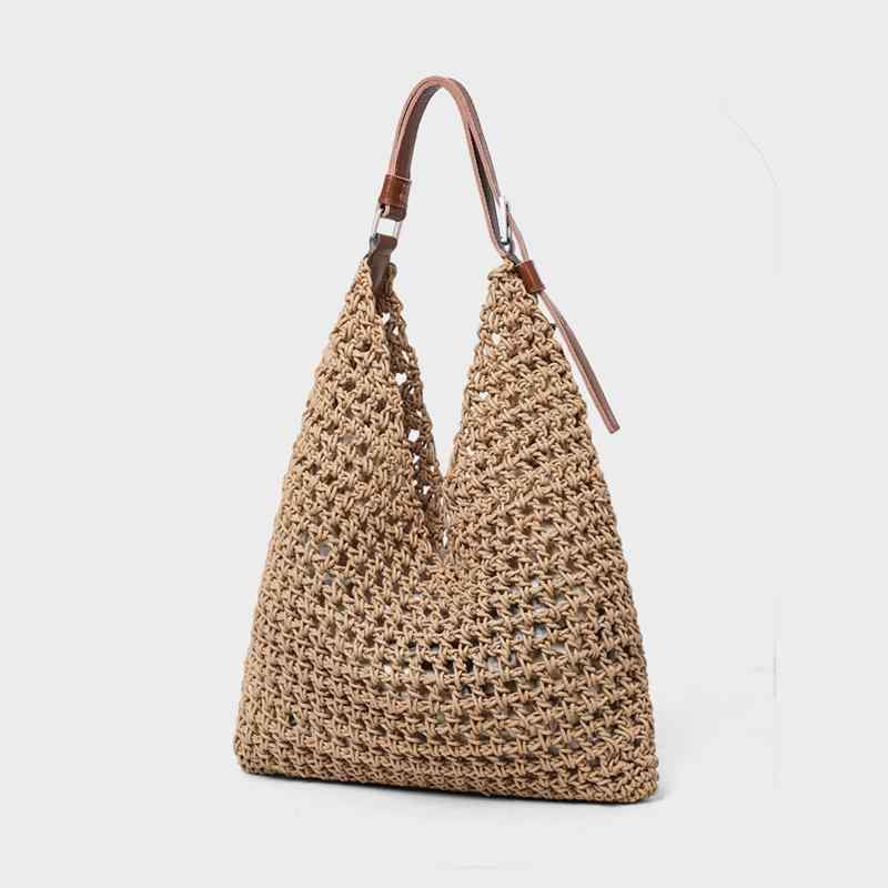 トートバッグ レディース 春夏 編み込み カゴバッグ 大容量 接触冷感素材 カジュアル 軽量 肩掛け 海 ビーチ 旅行 通勤 買い物 A4対応 ファスナー付き 内ポケット ストローバッグ風 アイボリー｜ラ・グラーヌ