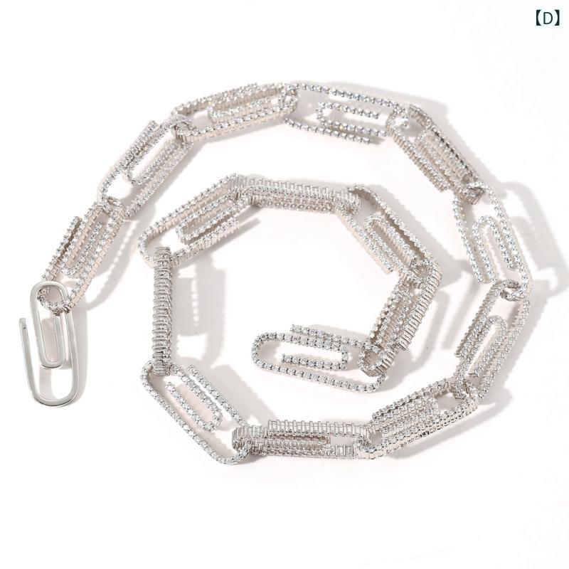 ネックレス 男性用 ペーパークリップチェーン 10mm ヒップホップ ストリートスタイル 欧米風 カップル ペア チョーカー ジルコニア 銅製 アクセサリー