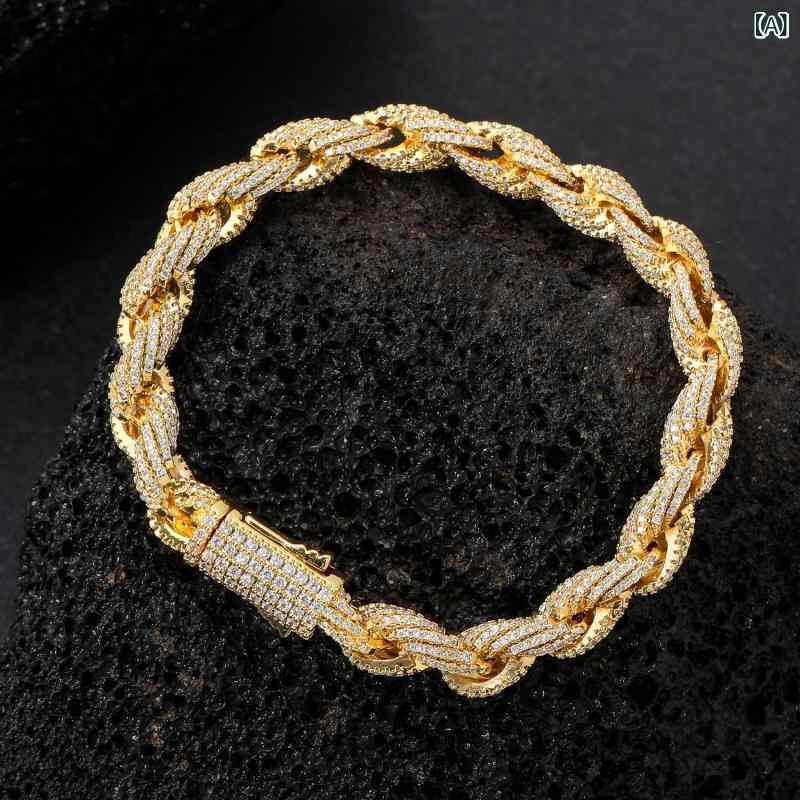 ネックレス メンズ 男性用 ヒップホップ ストリート 欧米風 ジルコニア敷き詰め 8mm ツイストチェーン ねじれチェーン ゴールド シルバーカラー 銅製 高級感 アクセサリー ジュエリー