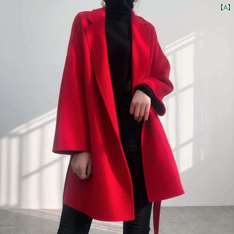 コート レディース ウェーブ柄 ダブルフェイス カシミヤ ウール ミドル丈 ショート丈 ゆったり ビッグシルエット ウエストマーク エレガント 上品 通勤 オフィス テーラードカラー ラグランスリーブ 秋冬 アウター|ラ・グラーヌ