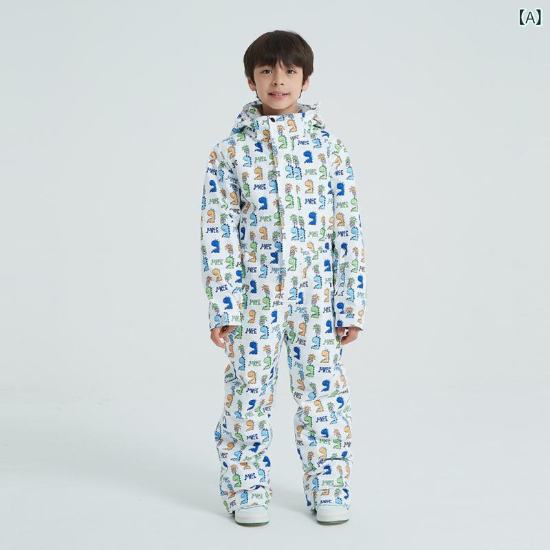 スキー スノーボードウェア キッズ 子供用 男の子 女の子 ワークスタイル風 つなぎ ワンピース 厚手 防水 防風 透湿 保温 中綿入り ポリエステル素材 アウトドア 氷雪スポーツ スキー スノーボード兼用 アニマル柄｜ラ・グラーヌ