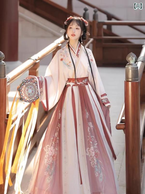 漢服 レディース 宋代風 交襟 御機嫌酉の方角 襦裙 組み換える型 雅びやか 魏晋様式 中華言い慣わしお召しもの デイリー若い衆 チュールスカート 透け感 シアー原料品 アセテート ポリエステル 光輝 軽さ