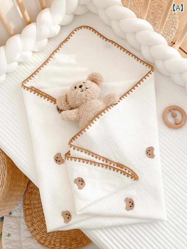 おくるみ 新生児 ベビー 赤ちゃん ガーゼ スワドル 抱っこ布団 綿 コットン 肌に優しい 刺繍 キャラクター柄 多重ガーゼ 通気性 吸湿速乾 産院 退院 お出かけ 寝かしつけ 大判 オールシーズン