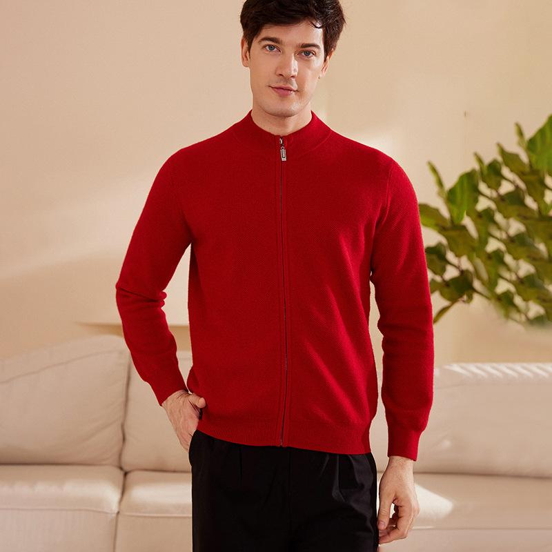 カーディガン メンズ 男性用 ピュア カシミヤ 山羊毛 ハーフネック ニット セーター ジップアップ ファスナー 長袖 秋冬 おしゃれ カジュアル アウター 普段使い タウンユース シンプル