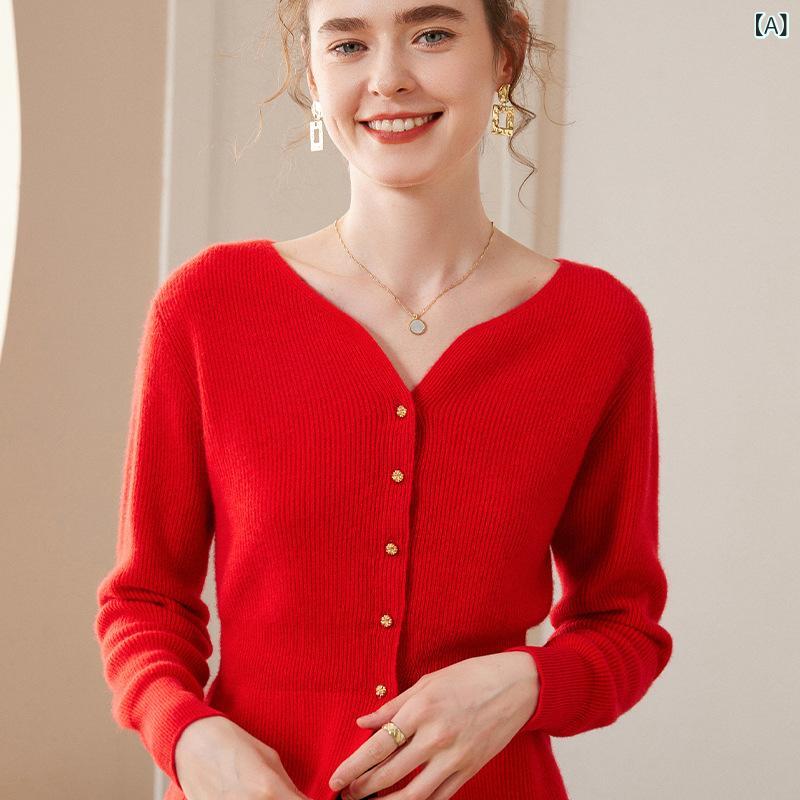 カーディガン レディース 女性用 秋冬 Vネック カシミヤ ニット 無地 スリムフィット 細見え 着痩せ 長袖 厚手 保温 カジュアル 普段使い 通勤 オフィス シングルボタン|ラ・グラーヌ