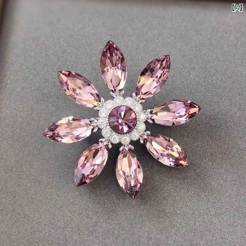 ブローチ レディース 女性用 銅製 高級感 クリスタルフラワー 花モチーフ 軽やか 上品 エレガント 衣服ずれ防止 ピン ストール ショール 結婚式 パーティー フォーマル ドレス 入学式 卒業式 通勤 オフィス プレゼント ギフト