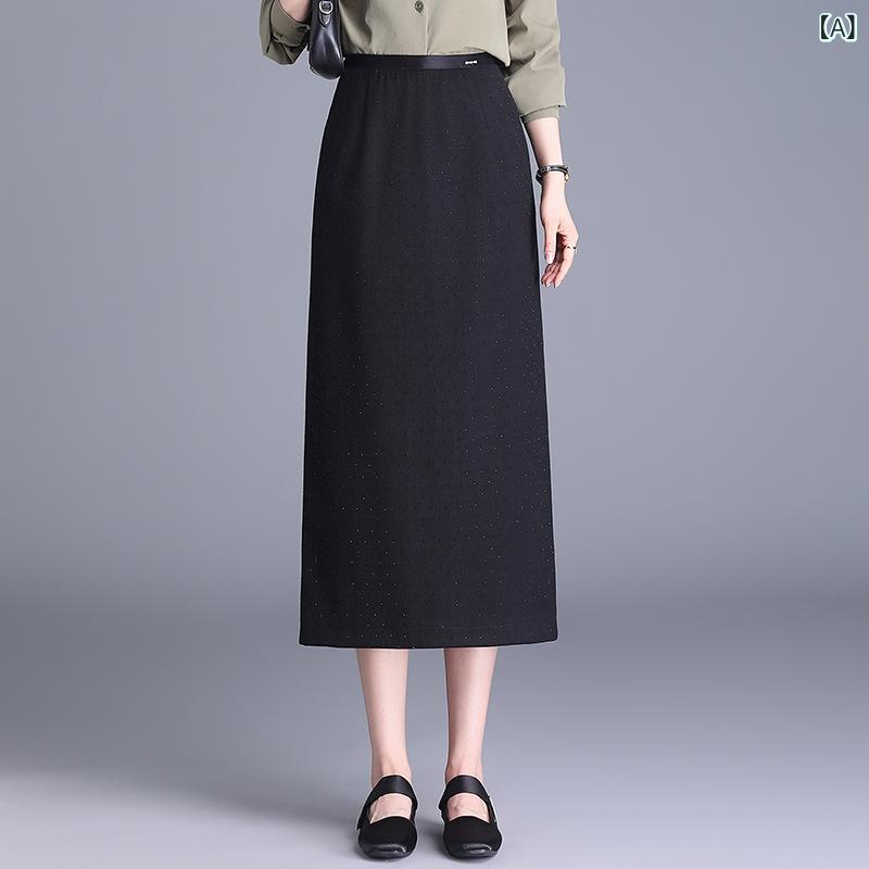 スカート レディース 春夏 ミディ丈 ストレート スリット タイトスカート スーツ風 オフィス 通勤 普段使い きれいめ ポリエステル 伸縮性 ブラック 無地