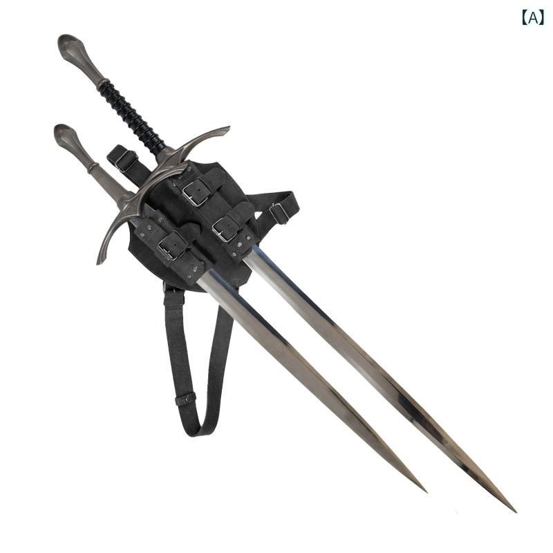 武器装具 大人用 中世 ルネッサンス 欧米ファンタジー 二刀携行 バックとショルダー フロッグ式 コスプレ 舞台衣装 黒 ダークブラウン