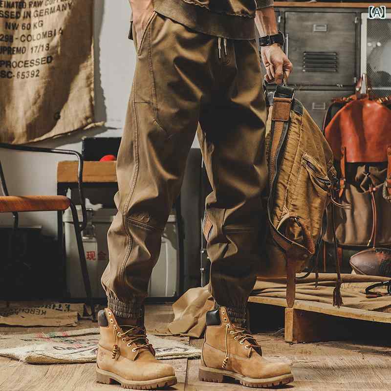 ワークパンツ メンズ 男性用 アメリカン レトロ カジュアル ゆったり ストレート ワイド 大きいサイズ 春秋 綿 イージーケア 耐摩耗 アメカジ ポケット付き