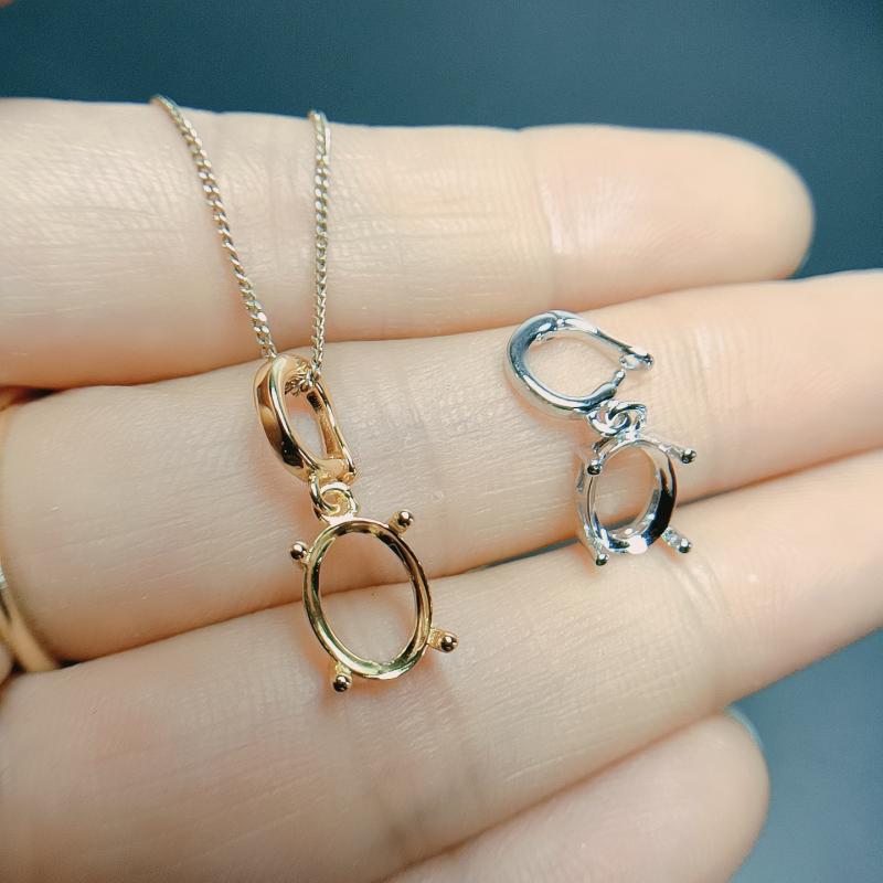 ペンダント S925シルバー 汎用 4本爪 オーバル 石座 空枠 DIY ハンドメイド アクセサリーパーツ プラチナカラー ローズゴールド ゴールドカラー 清楚 フェミニン 上品