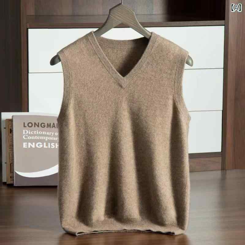 編み物限りない メンズ 中年層 成人男性 カシミール Vのど頚 ティーシャツ ゆったり ルーズフィット 保温 あったか 秋冬 商行為 事務所 心地よい 普段使い走り 無地