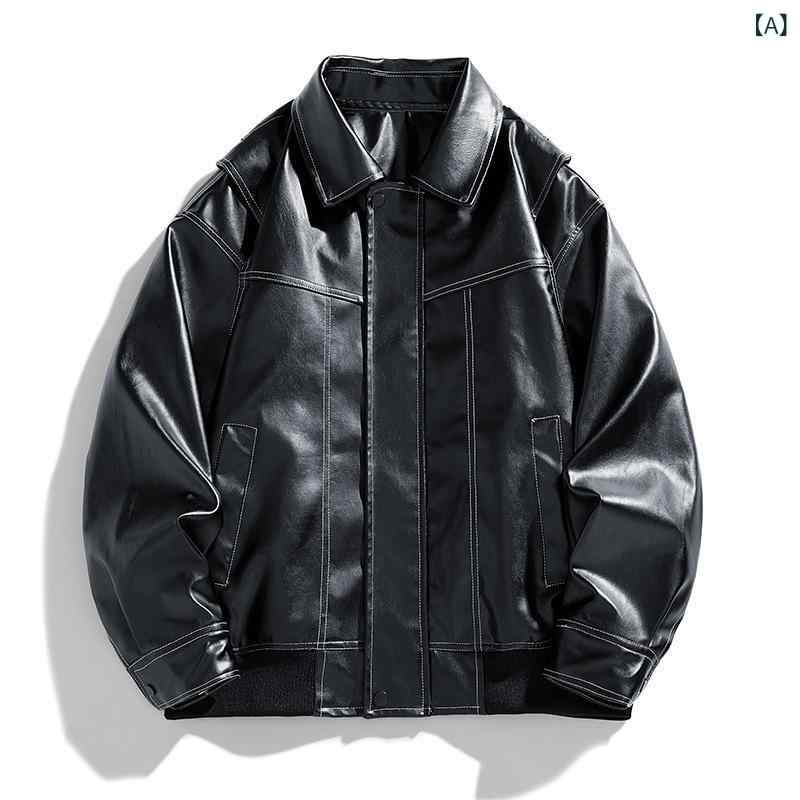 ジャケット メンズ カップル PUレザー スタンドカラー ライダース レーシング 革ジャン アウター ブルゾン ブラック 黒 レトロ カジュアル ゆったり ジップアップ 春秋 普段使い