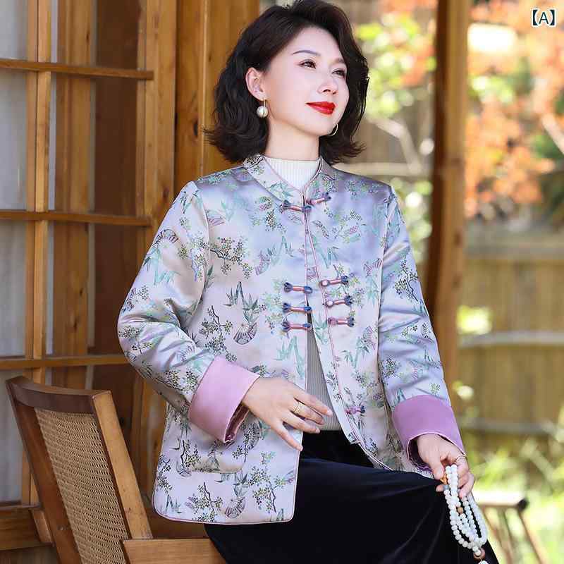 アウター ミセス レディース 春秋 新中華風 チャイナ服 ジャケット 飾りボタン 上品 レトロ エスニック ポリエステル 普段使い お出かけ ピンクパープル グリーン