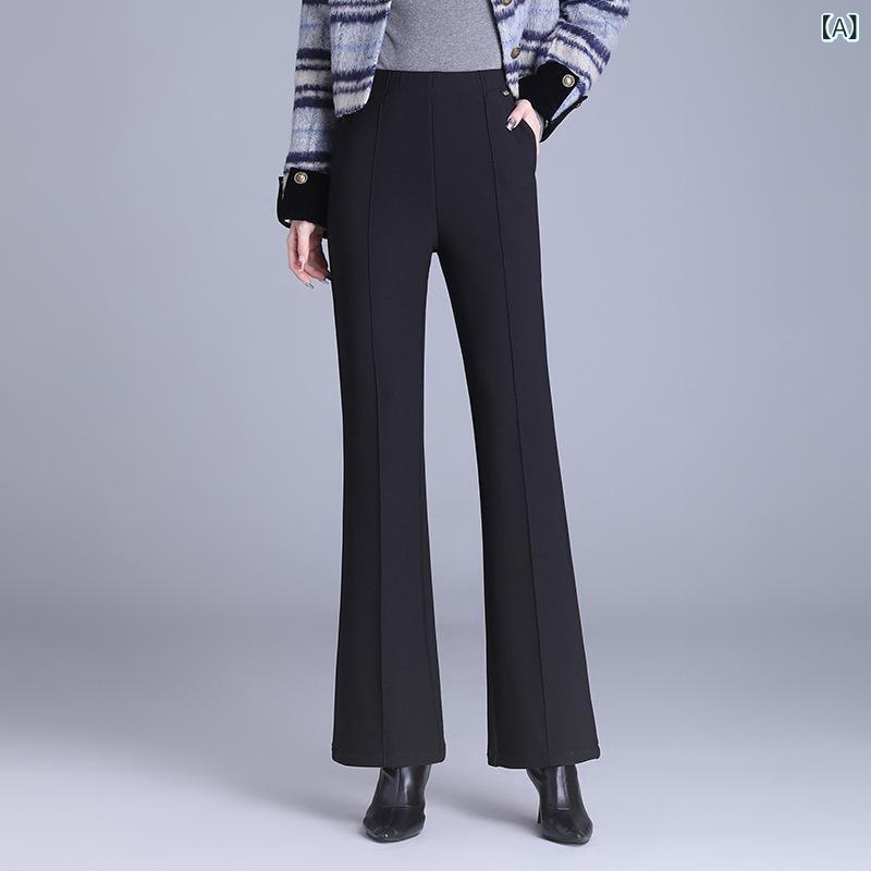パンツ レディース ハイウエスト 細見え 着痩せ 裏起毛 厚手 あったか 保温 フレアパンツ ブーツカット ロングパンツ 通勤 オフィス きれいめ 上品 エレガント ストレッチ 秋冬 ブラック ブラウン スリット 普段使い