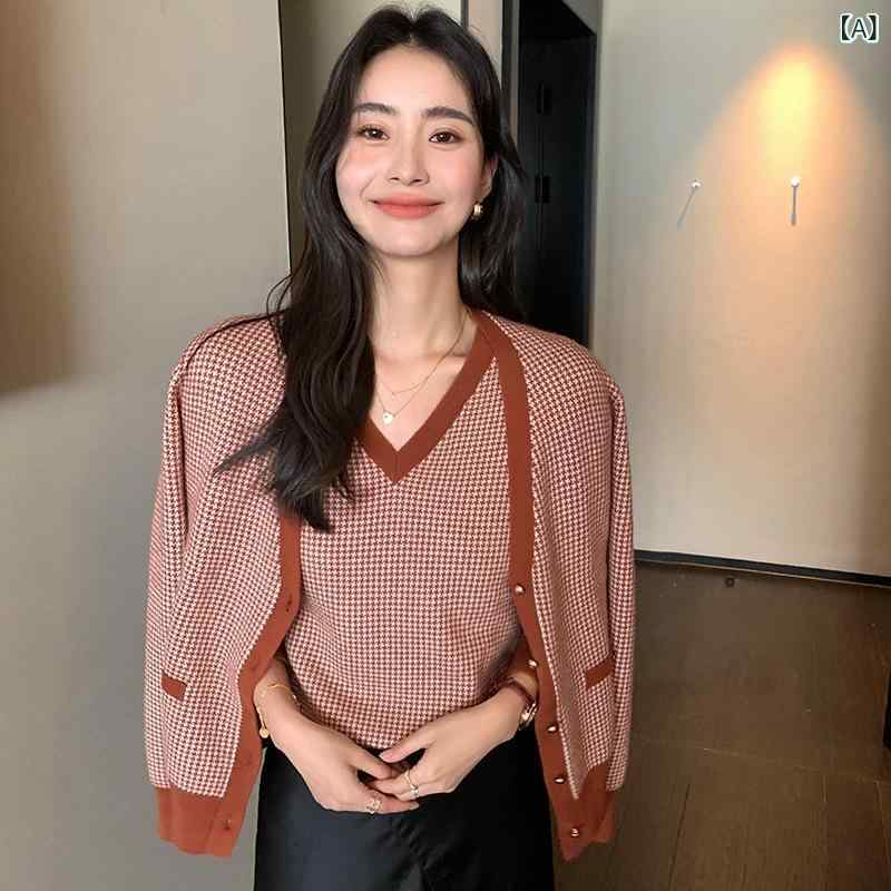 ニットカーディガン レディース 女性用 カシミヤ ウール混 Vネック 配色デザイン 上品 トレンド感 保温 あたたかい 長袖 ミドル丈 前開き ボタン付き イージーケア 秋冬 普段使い 通勤