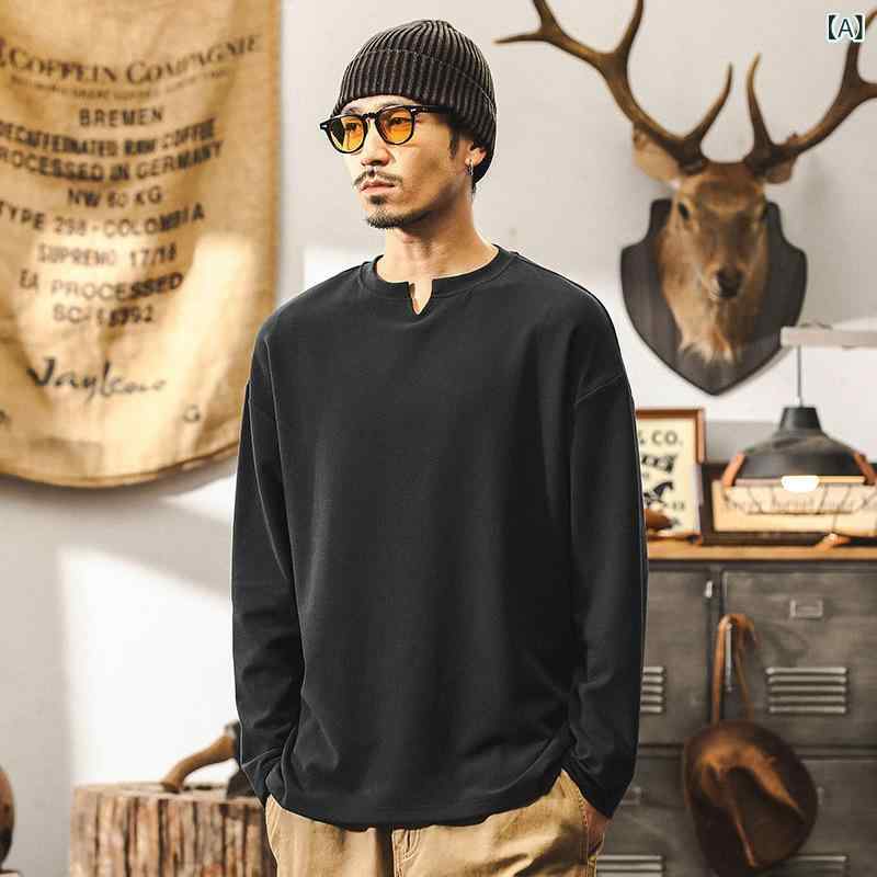 Tシャツ メンズ トップス リヨセル 防しわ なめらか肌触り 抗菌 ロンT 厚手 保温性 インナー カットソー アメカジ レトロ ルーズシルエット ドロップショルダー カジュアル スポーツ 秋冬 黒 ライトグリーン