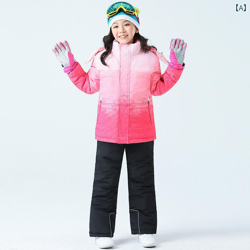 スキーウェア キッズ 子供用 男女兼用 セット 防風 防水 保温 厚手 フリース裏地 中綿入り ボア裏地 通気性 吸湿速乾 ウィンタースポーツ 雪遊び 雪山 スキー スノーボード 登山 秋冬 ジャケット パンツ 上下セット 防寒着