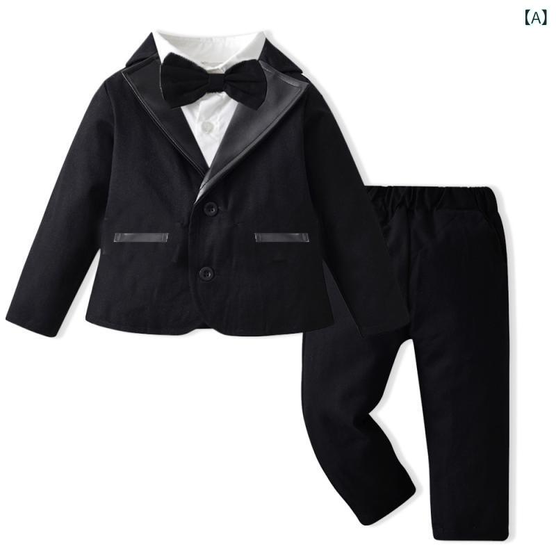 キッズ 男の子 スーツ セットアップ 黒 綿 コットン フォーマル ジャケット 長ズボン ベビー 男児 ジュニア 発表会 結婚式 七五三 入園式 卒園式 入学式 誕生日 春秋 おしゃれ