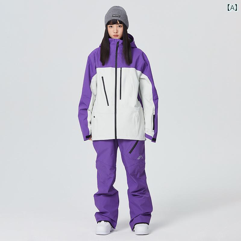 スキー スノーボード ウェア 男女兼用 上下セット 防風 防水 保温 通気性 耐摩耗 雪山 ウィンタースポーツ パープル ブラック ミリタリーグリーン