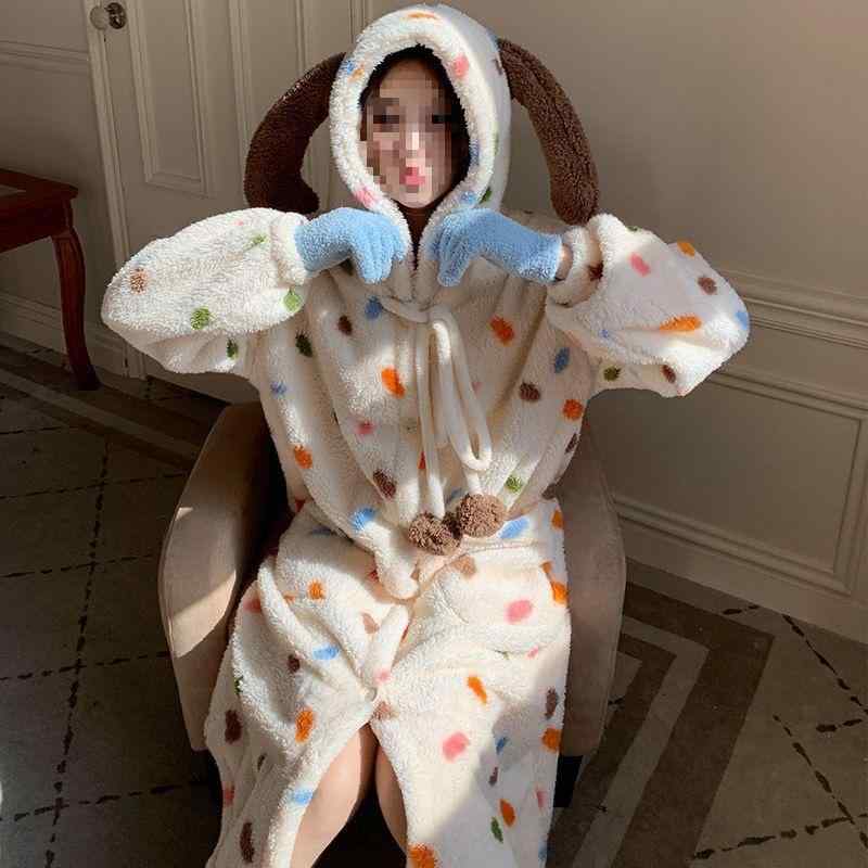 パジャマ レディース 女性用 ルームウェア もこもこ ふわふわ ロングフリース フード付き 前開き カーディガン ガウン バスローブ カラフル ドット 水玉 あったか 保温 部屋着 寝間着 秋冬 コットン 綿