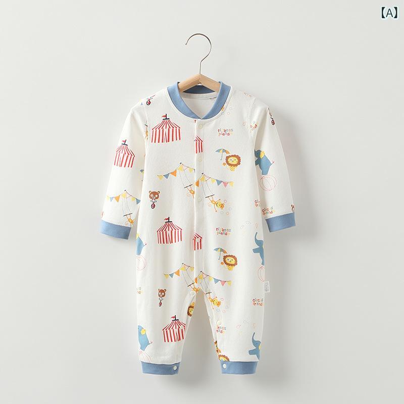 ロンパース 新生児 ベビー 綿 コットン 前開き 和服風 長袖 キャラクター柄 薄手 パジャマ お部屋着 カジュアル 春夏