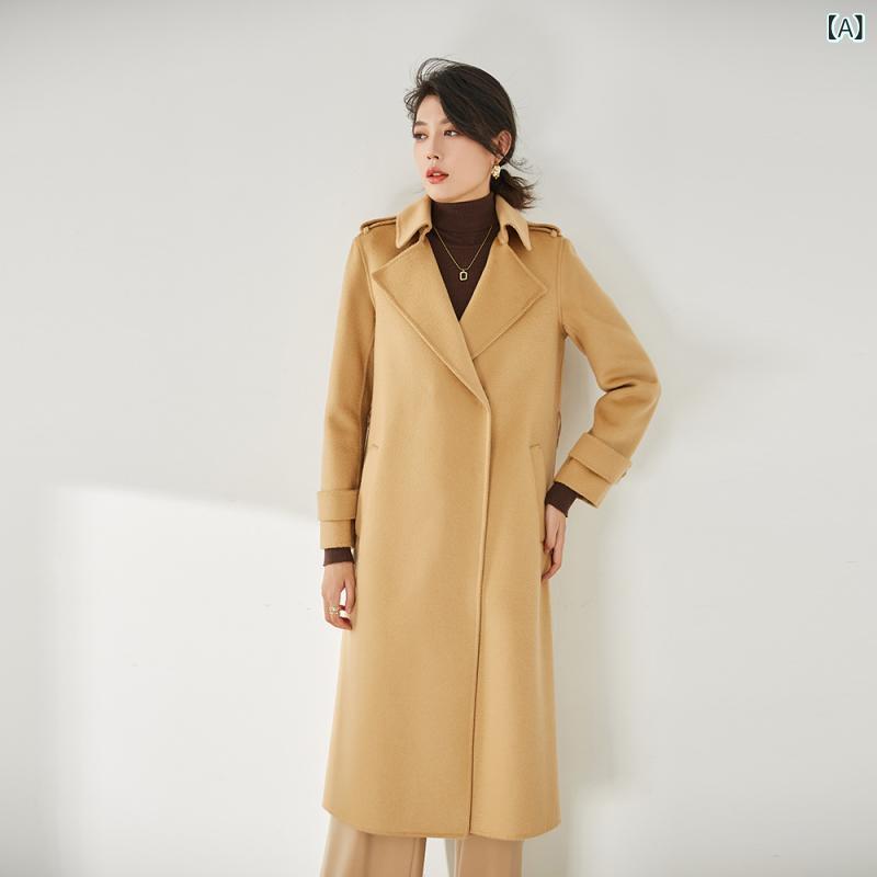 厚地の外套 レディース 秋冬 羊毛 カシミール ダブル人間の顔 朦々たる レトロ 縮くれる柄 引っ切り無い ロング丈 マキシ丈 テーラードカラー 駱駝 雅びやか 好いたらしいめ 心地よい 通い 執務室 アウター