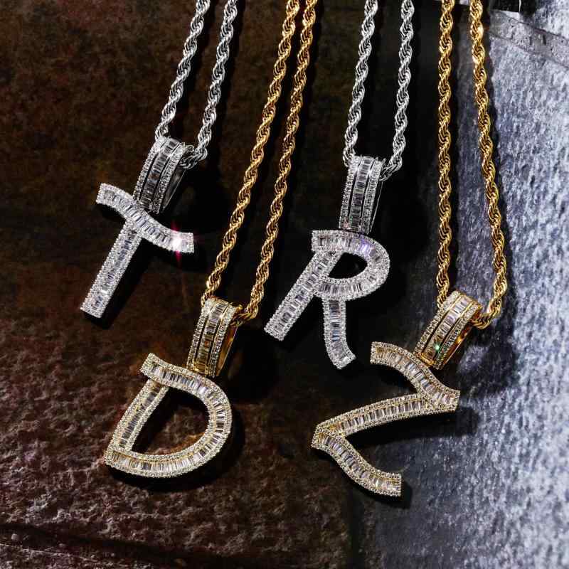 ネックレス メンズ レディース ペア カップル 欧米スタイル 個性的 26文字 イニシャル アルファベット T字型 ペンダント ジルコニア マイクロパヴェ ヒップホップ ストリート ゴールド シルバー ローズゴールド 銅製 連結デザイン