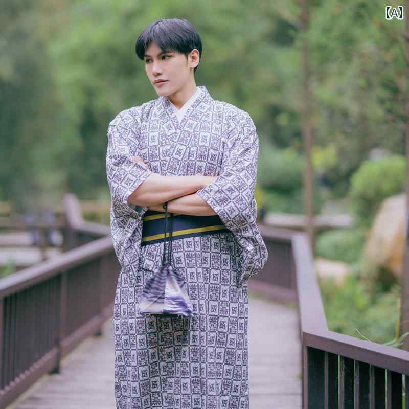 和服 着物 メンズ 男性用 伝統 和式 和風スタイル 武士 紳士服 フォーマル 正装 礼装 グレー 防シワ ポリエステル混紡 耐久性 通年 オールシーズン