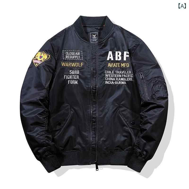 ジャケット メンズ フライトジャケット MA-1 大きいサイズ ビッグシルエット 立ち襟 ジップアップ 長袖 厚手 ワッペン ナイロン ポリエステル カジュアル ストリート ミリタリー 秋冬 ブラック カーキ