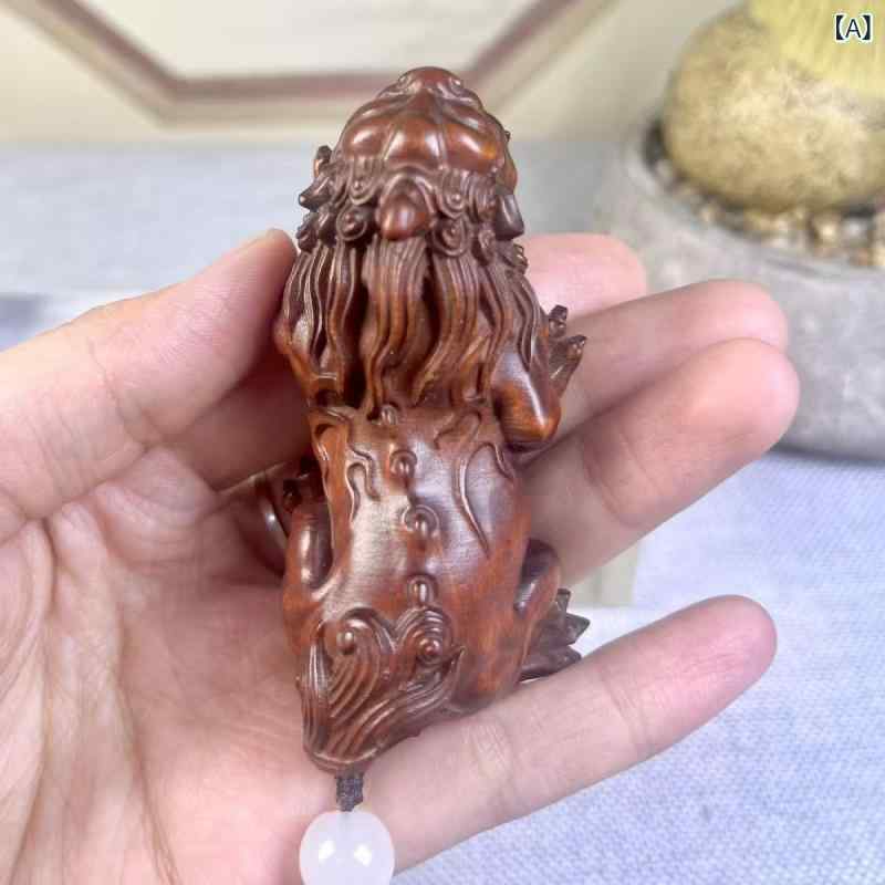 置物 黄楊木彫り 貔貅 金運招来 財運上昇 縁起物 長寿 無垢材 手彫り アンティーク調 新中華風 掌玩物 コレクション 美術品 インテリア オブジェ