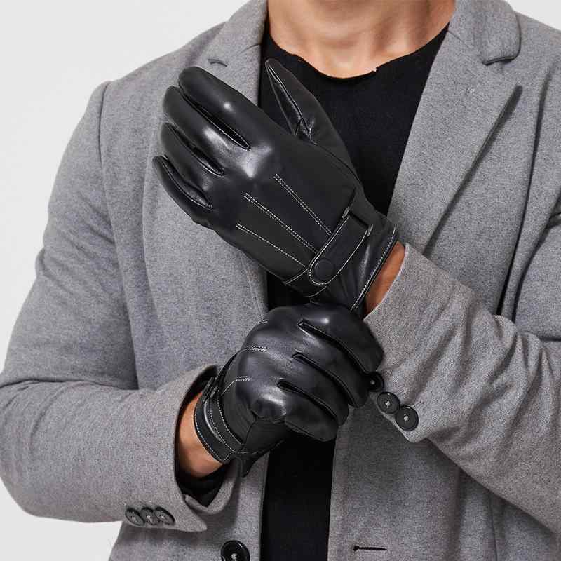 手袋 メンズ 男性用 本革 ヤギ革 レザー ブラック 黒 超伝導 フルスクリーン タッチパネル対応 スマホ対応 防水 防風 保温 防寒 ドライブ 運転 通勤 ビジネス カジュアル グローブ 五本指 秋冬 高級感 快適 冷え対策