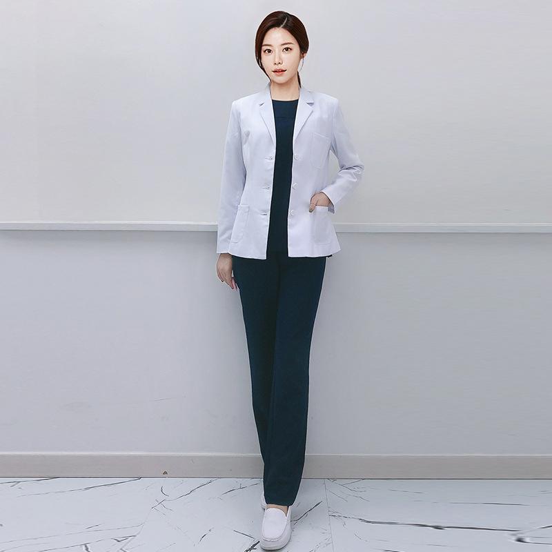 御医者さん厚地の外套 レディース 御前上等感 韓国風 か細い填まる 長袖 ポリエステル 防寒性 白いこと 診療用 ホスピタル 美容診療所 薬種屋 御医者さん 看護師