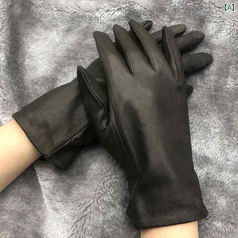 手袋 レディース 秋冬 上質羊革 本革 レザーグローブ フルフィンガー ショート丈 ダークグリーン 墨緑 保温 防寒 ファッション カジュアル