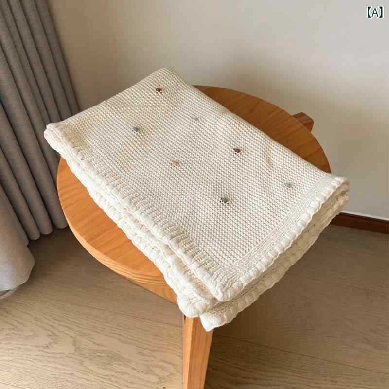 ブランケット ニット コットン 天然素材 北欧風 シンプル 大判 スローケット ソファカバー マルチカバー ひざ掛け ショール ドット柄 ベージュ 冷房対策 昼寝 撮影用 インスタ風