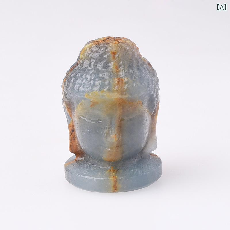 飾り付け 生まれながら石英 天然石 力強さ石ころ 藍色 釈迦如来 仏頭像 刻みつける 原石 砿物代表例 手彫り 卓上 オブジェ 室内装飾 今めかしい美術 ヒーリング 思いいれる 風水 開運品目