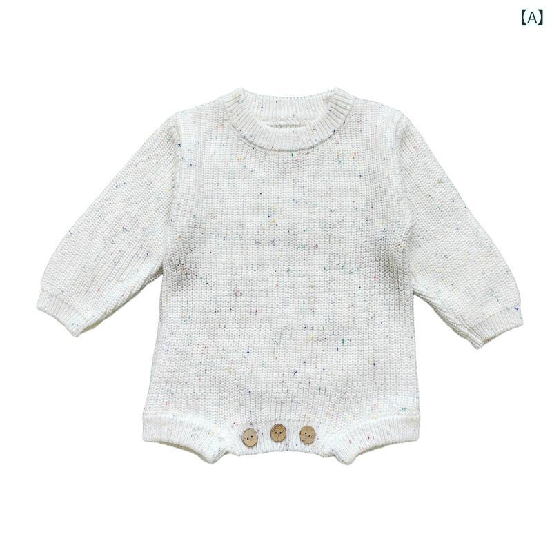 ロンパース ベビー服 新生児 赤ちゃん 手刺繍 ドット柄 純綿 コットン 肌に優しい 長袖 ニット カバーオール 秋冬 幼児 普段着