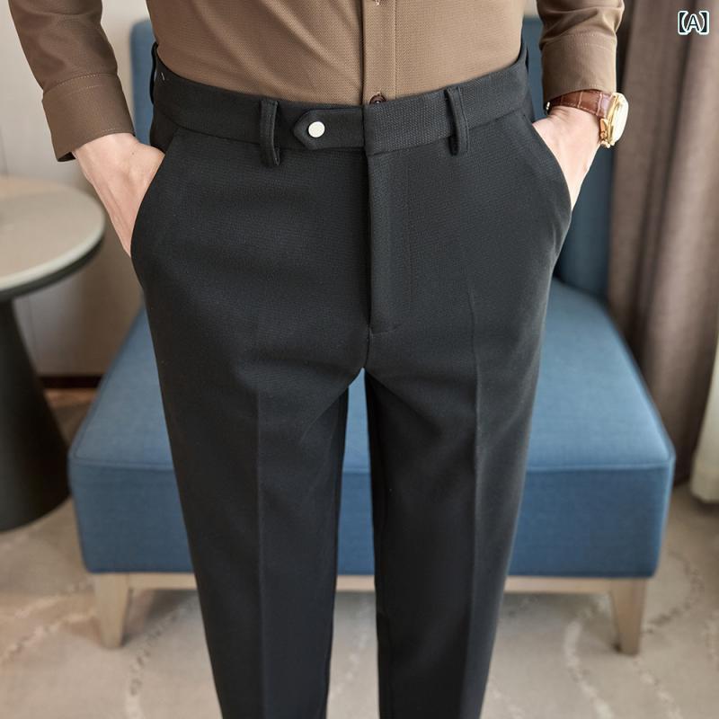パンツ メンズ 男性用 秋冬 チェック柄 ウール混 スラックス ストレート 細身 ビジネス カジュアル オフィス 通勤 ポリエステル混紡 微ストレッチ ブラック グレー ブラウン