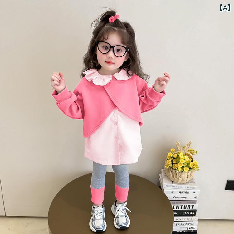 キッズ 女の子 ベビー セットアップ 上下セット 春秋 フリル切り替え スウェット トレーナー プルオーバー レギンス スパッツ 綿混 カジュアル かわいい ピンク系 イエロー お出かけ 普段着