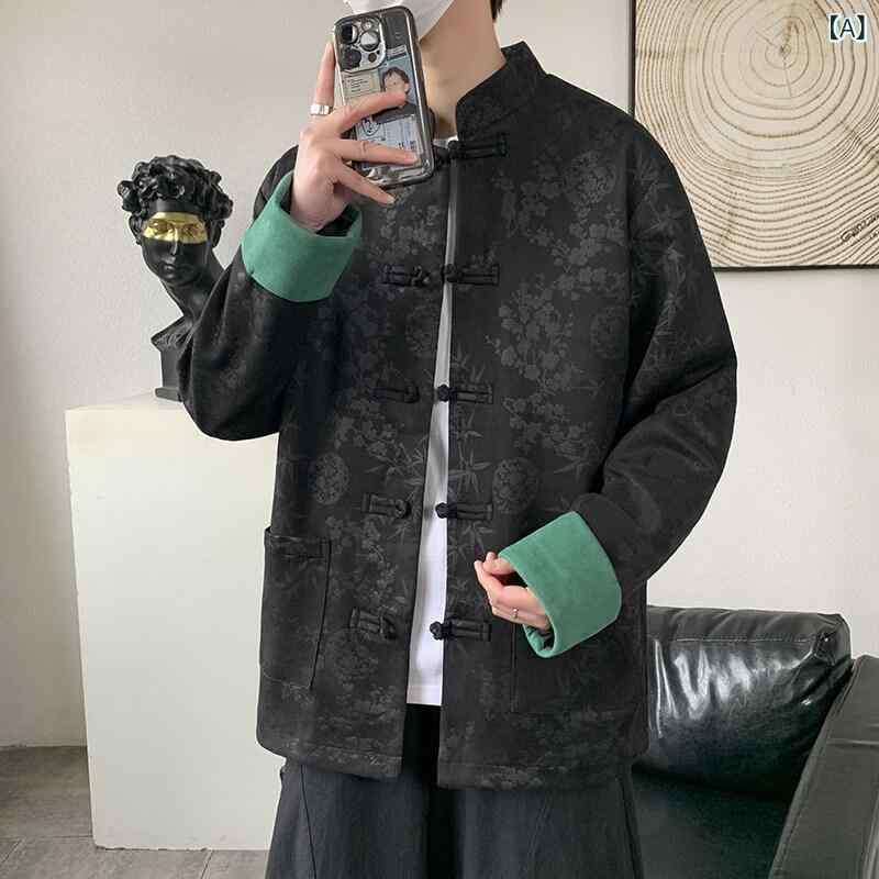 ジャケット メンズ 男性用 中国風 スエード調 龍柄 ゆったり ルーズフィット レトロ 飾りボタン チャイナ服 アウター 中山服 ビッグサイズ カジュアル 春秋 ポリエステル