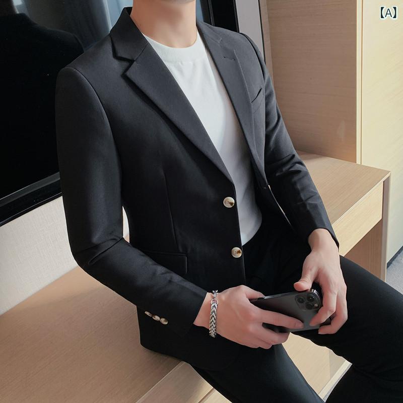 カジュアルジャケット メンズ 春秋 韓国風 スリムフィット テーラードジャケット シングルボタン 無地 イージーケア 長袖 スタイリッシュ おしゃれ 普段使い お洒落着 ブラック オフホワイト 6,516円
