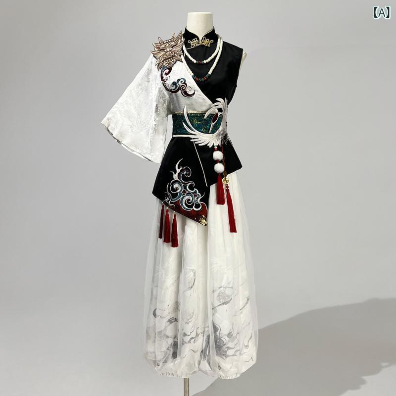 セットアップ レディース 女性用 改良チャイナ風 漢服風 レトロ 古典柄 ショート丈トップス パンツ ウエストマーク ネックレス 4点セット ポリエステル素材 春夏 普段使い イベント衣装