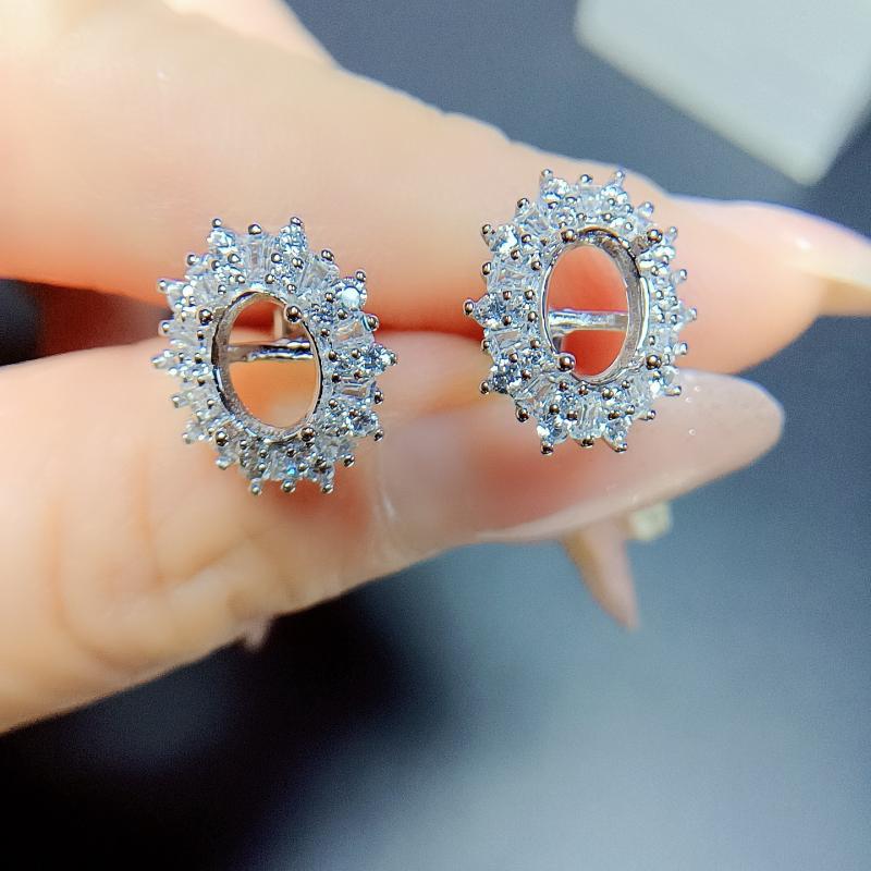 ピアス レディース S925純銀製 プラチナ仕上げ ジルコニア パヴェ オーバル 5x7mm 楕円形 かわいい 上品 エレガント 華やか 普段使い オフィス フォーマル