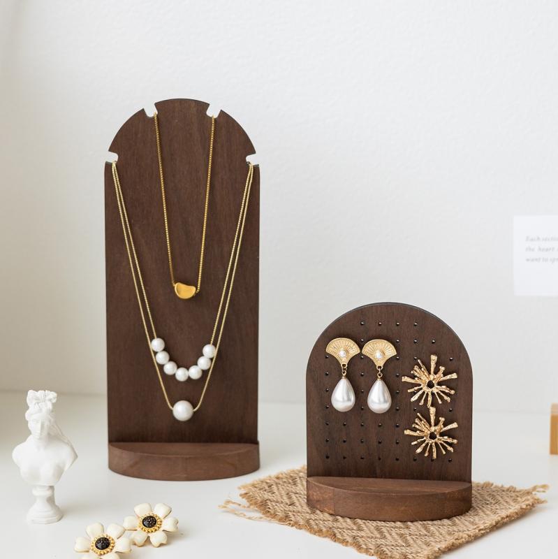 アクセサリースタンド ピアス ネックレス ペンダント レトロ アンティーク ウォールナット風 木製 高級感 ディスプレイ 展示 陳列 撮影小物 マルシェ イベント フリマ