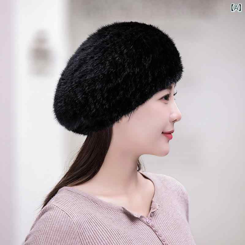 ベレー帽 レディース 女性用 秋冬 ミンクファー 防寒 保温 イヤーマフ 伸縮性 エレガント 上品 高級感 韓国ファッション 普段使い
