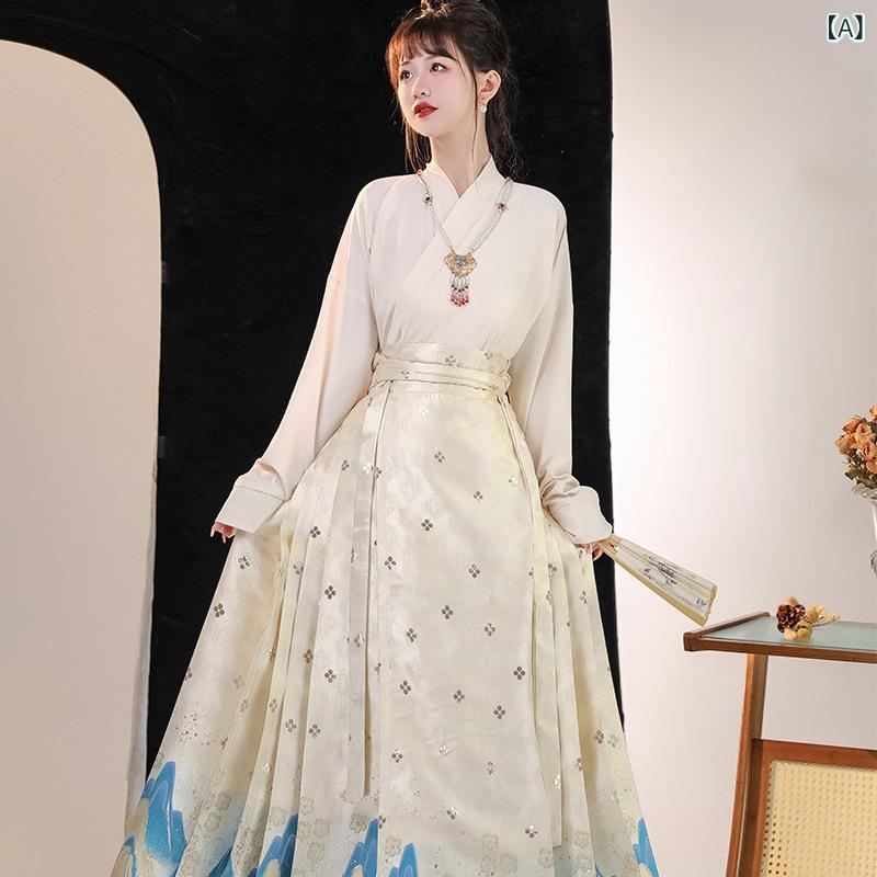 ボトムス レディース 漢服風 馬面スカート 中国伝統デザイン 明朝宋朝様式 改良 漢要素 花山月 デイリーユース 普段使い 綿混 ポリエステル 春秋