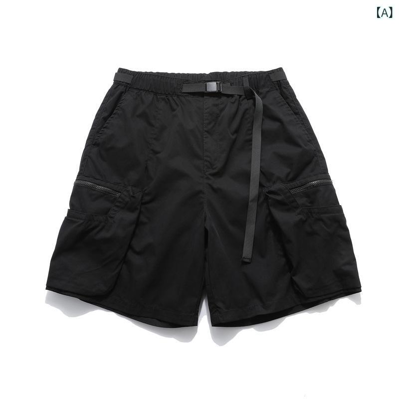 ショートパンツ メンズ 男性用 夏 ストリート系 機能性 ファスナー ビッグポケット カーゴポケット ルーズフィット ゆったり ワイドシルエット カジュアル スポーツ アクティブ デイリーユース 普段使い 綿混 ハーフパンツ