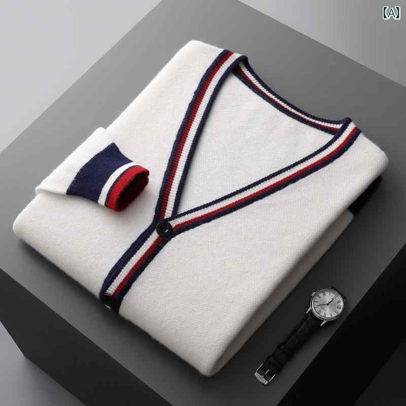 ニット メンズ 男性用 秋冬 Vネック 長袖 カシミヤ ウール ゆったり オーバーサイズ ビッグシルエット 大きいサイズ 切り替え バイカラー カーディガン カジュアル 普段使い