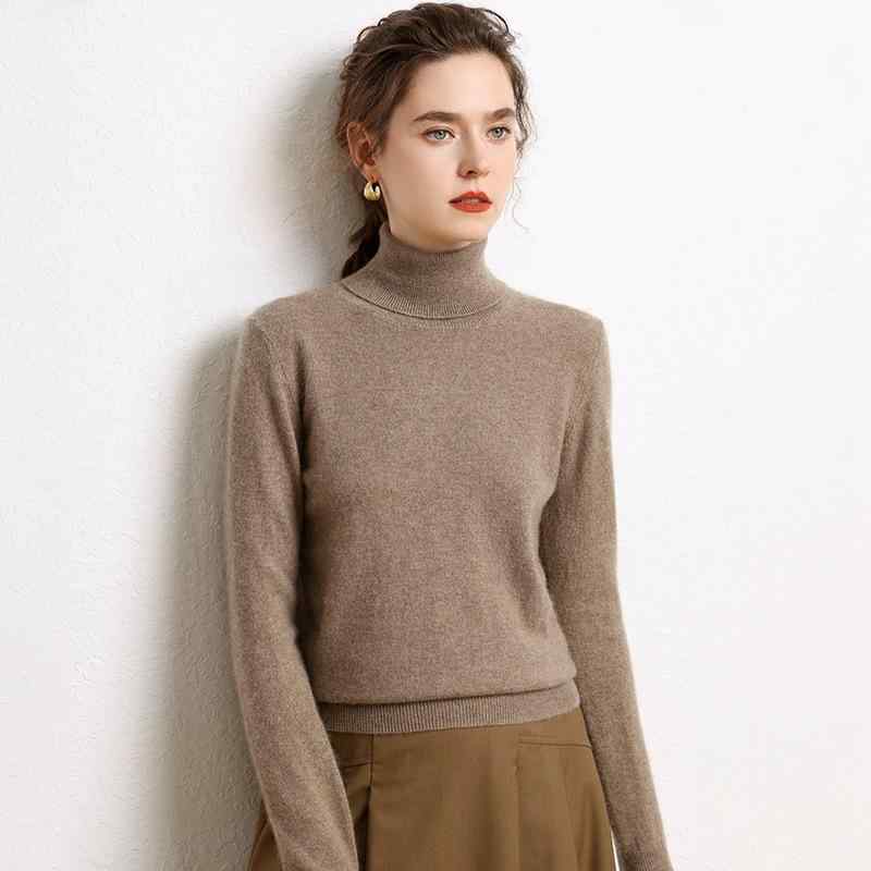 編み物 レディース カシミール ハイネック 朦々たる か細い填まる 細押し出し ティーシャツ 長袖 肌付き 重ね着 通い 秋冬 トップス