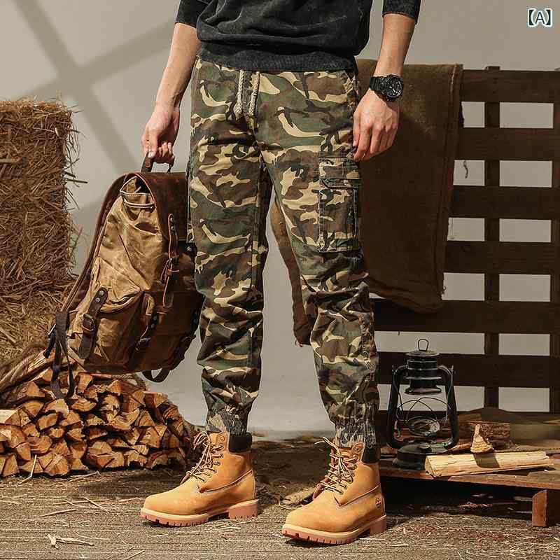 カーゴジョガーパンツ メンズ 迷彩柄 ウォッシュ加工 ロング丈 綿混 テーパードシルエット マルチポケット カジュアル ストリート アウトドア 普段使い 防シワ ストレッチ ボトムス