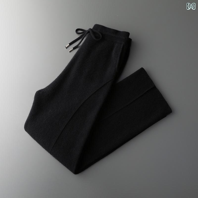 カジュアルパンツ メンズ カシミヤ ニット ゆったり ストレート ハイウエスト ドレープ感 着回し デイリー 秋冬 厚手 暖か ストレッチ ルームウェア｜ラ・グラーヌ